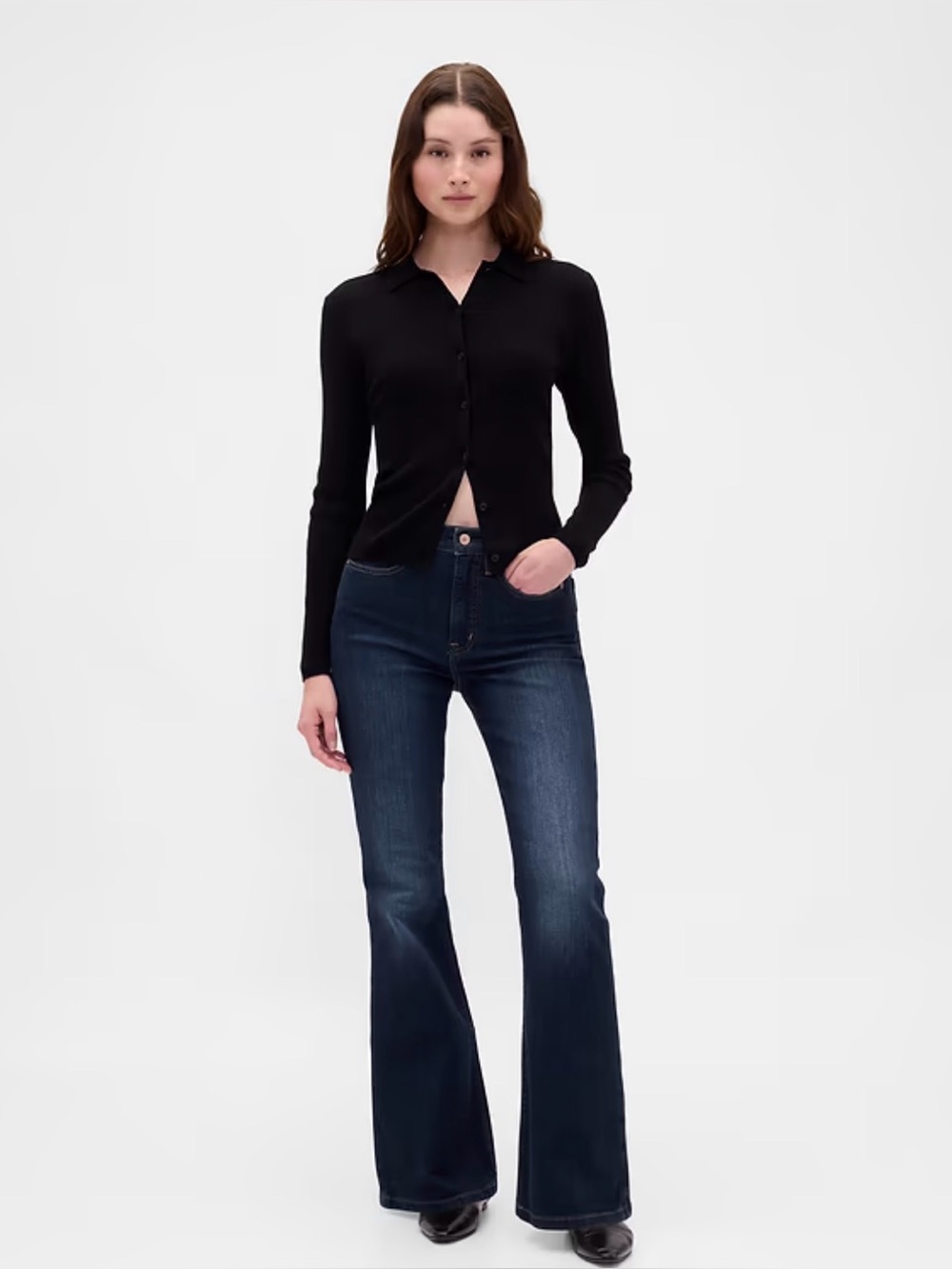 GAP ‘70s Flare High Rise Jeans. Size 10S.  Dark blue.